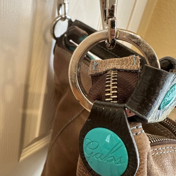 GABS Hobo Bag Crossbody EXPANDABLE Brown Distressed Leather Aqua Accents Italy - Picture 5 of 16